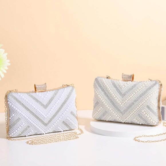 Women’s Pearl Beaded Clutch Purse Sparkling Evening BAG Handbag for Wedding Part - Picture 8 of 8